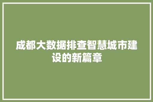 成都大数据排查智慧城市建设的新篇章
