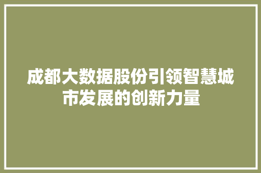 成都大数据股份引领智慧城市发展的创新力量