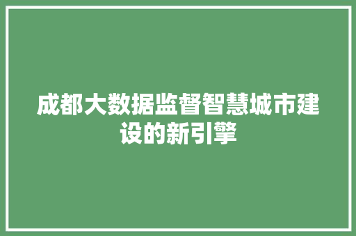 成都大数据监督智慧城市建设的新引擎
