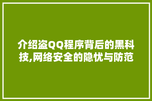 介绍盗QQ程序背后的黑科技,网络安全的隐忧与防范之路