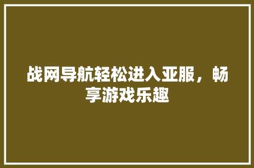 战网导航轻松进入亚服，畅享游戏乐趣