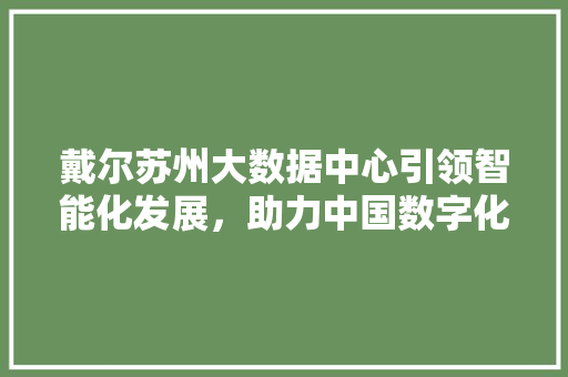 戴尔苏州大数据中心引领智能化发展，助力中国数字化转型