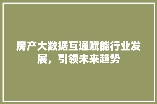 房产大数据互通赋能行业发展，引领未来趋势