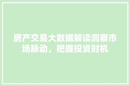 房产交易大数据解读洞察市场脉动，把握投资时机