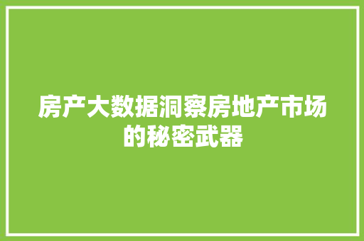 房产大数据洞察房地产市场的秘密武器
