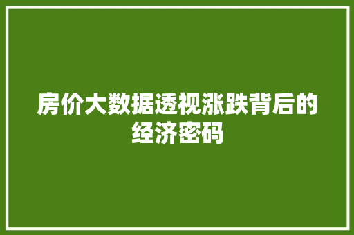 房价大数据透视涨跌背后的经济密码