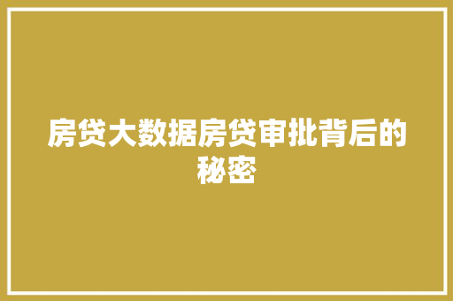 房贷大数据房贷审批背后的秘密