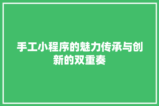手工小程序的魅力传承与创新的双重奏