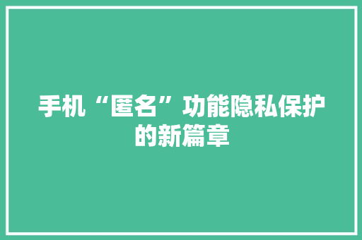 手机“匿名”功能隐私保护的新篇章