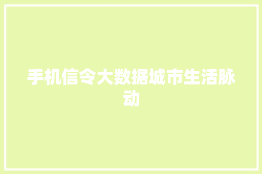 手机信令大数据城市生活脉动