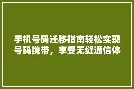 手机号码迁移指南轻松实现号码携带，享受无缝通信体验