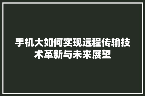 手机大如何实现远程传输技术革新与未来展望