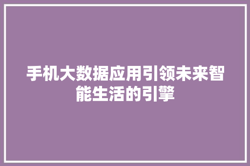 手机大数据应用引领未来智能生活的引擎