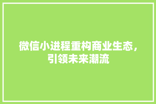 微信小进程重构商业生态，引领未来潮流