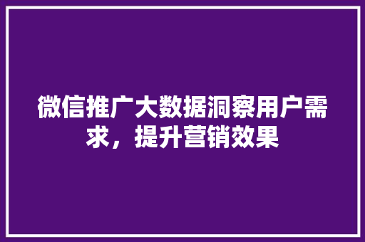 微信推广大数据洞察用户需求，提升营销效果