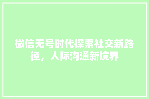 微信无号时代探索社交新路径，人际沟通新境界
