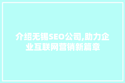 介绍无锡SEO公司,助力企业互联网营销新篇章