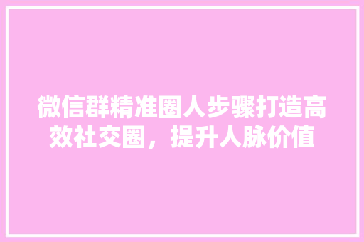 微信群精准圈人步骤打造高效社交圈，提升人脉价值