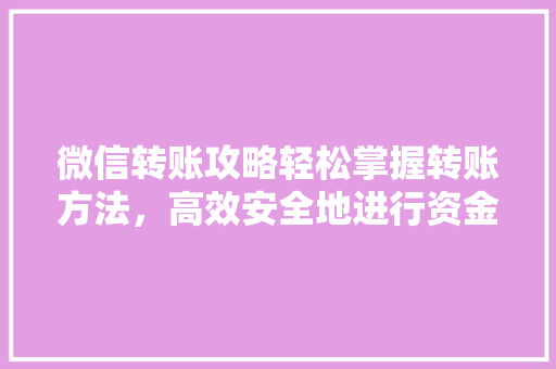 微信转账攻略轻松掌握转账方法，高效安全地进行资金转移