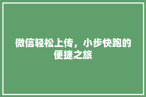 微信轻松上传，小步快跑的便捷之旅