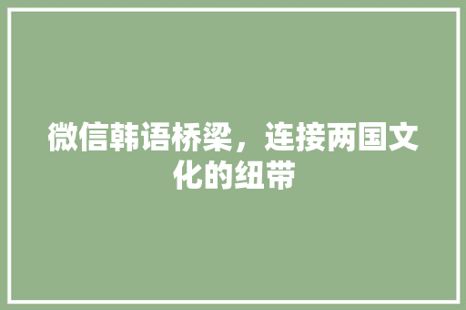 微信韩语桥梁，连接两国文化的纽带