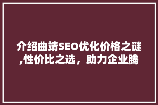 介绍曲靖SEO优化价格之谜,性价比之选，助力企业腾飞 项目报告