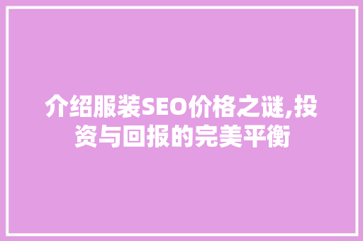 介绍服装SEO价格之谜,投资与回报的完美平衡