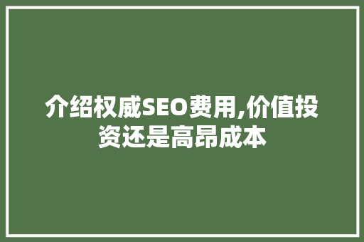 介绍权威SEO费用,价值投资还是高昂成本 缓存Redis