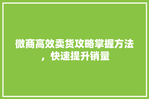 微商高效卖货攻略掌握方法，快速提升销量