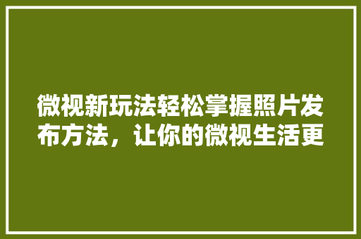 微视新玩法轻松掌握照片发布方法，让你的微视生活更精彩