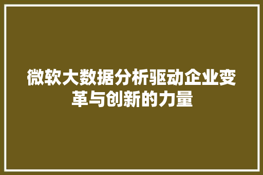 微软大数据分析驱动企业变革与创新的力量