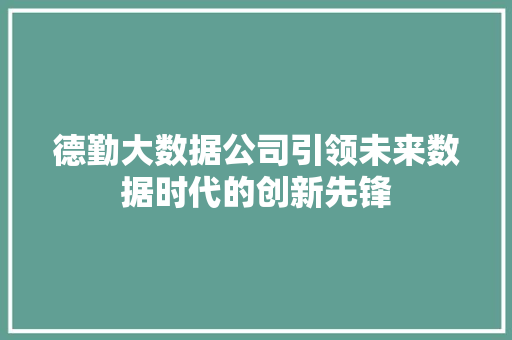 德勤大数据公司引领未来数据时代的创新先锋