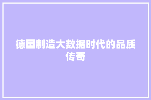 德国制造大数据时代的品质传奇