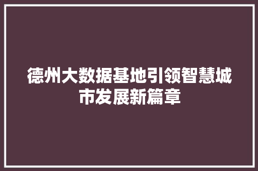 德州大数据基地引领智慧城市发展新篇章