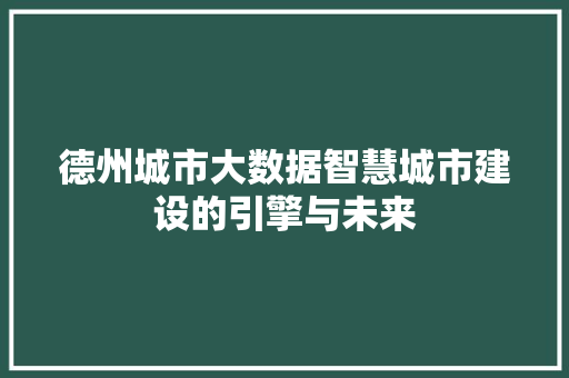 德州城市大数据智慧城市建设的引擎与未来
