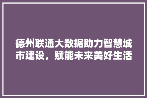 德州联通大数据助力智慧城市建设，赋能未来美好生活