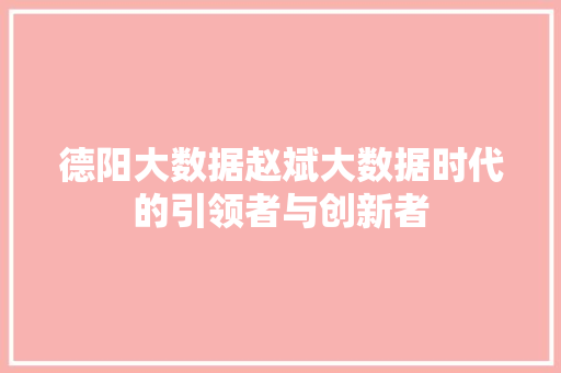 德阳大数据赵斌大数据时代的引领者与创新者