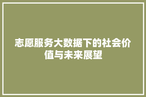 志愿服务大数据下的社会价值与未来展望