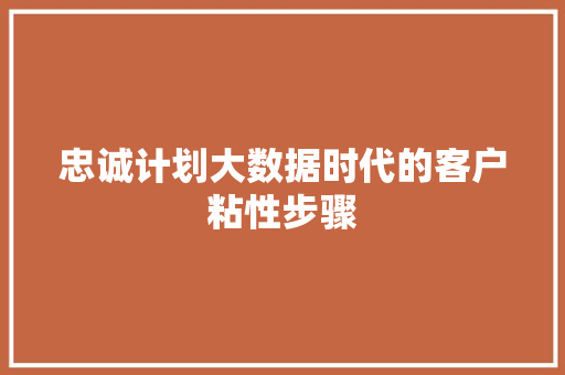 忠诚计划大数据时代的客户粘性步骤