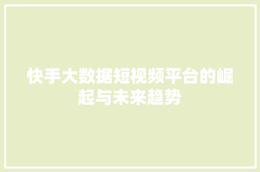 快手大数据短视频平台的崛起与未来趋势