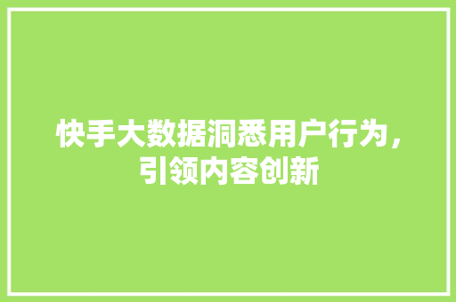 快手大数据洞悉用户行为，引领内容创新