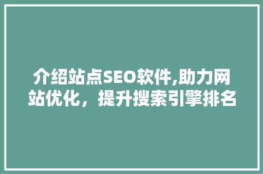 介绍站点SEO软件,助力网站优化，提升搜索引擎排名 项目报告
