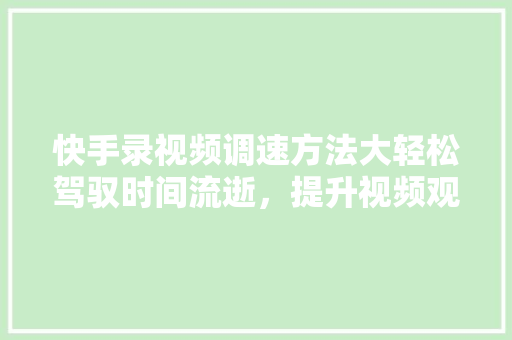 快手录视频调速方法大轻松驾驭时间流逝，提升视频观赏体验
