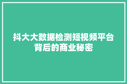 抖大大数据检测短视频平台背后的商业秘密