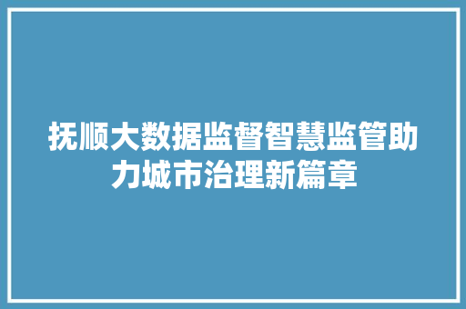 抚顺大数据监督智慧监管助力城市治理新篇章