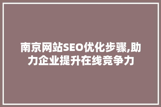 南京网站SEO优化步骤,助力企业提升在线竞争力 前端技术