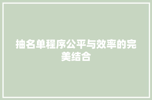 抽名单程序公平与效率的完美结合