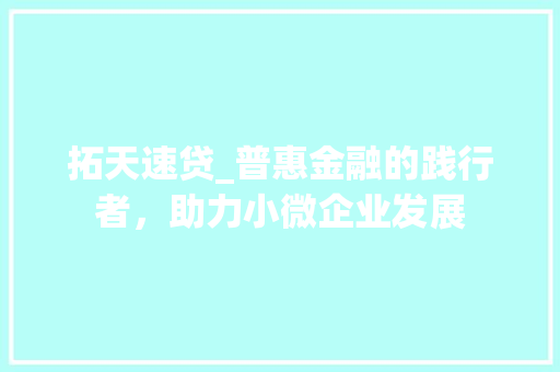 拓天速贷_普惠金融的践行者，助力小微企业发展