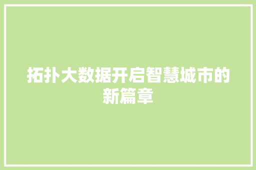拓扑大数据开启智慧城市的新篇章