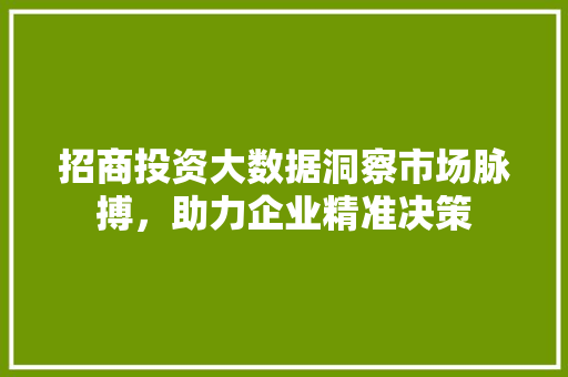 招商投资大数据洞察市场脉搏，助力企业精准决策